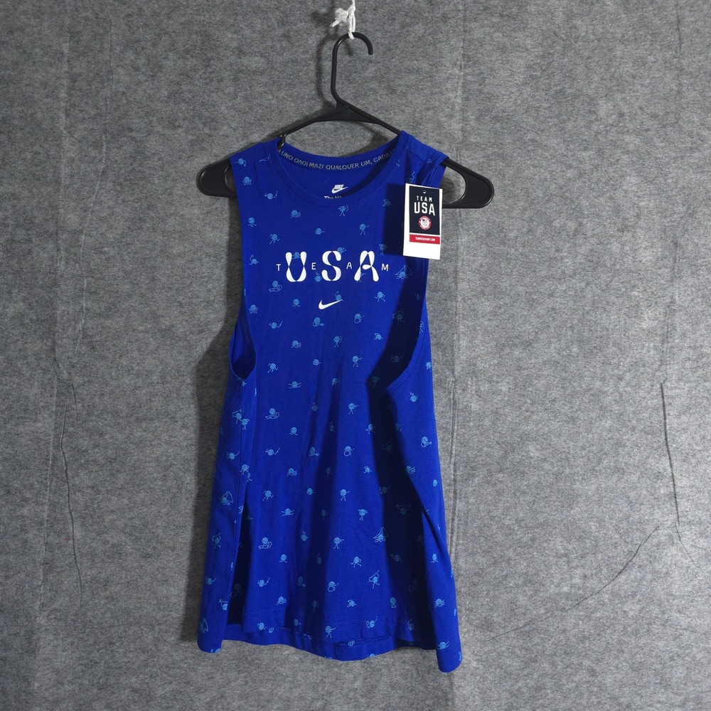 Nike The Nike Tee Team USA Olympic Tank Top Womens Blue NWT All Over Print Sz M